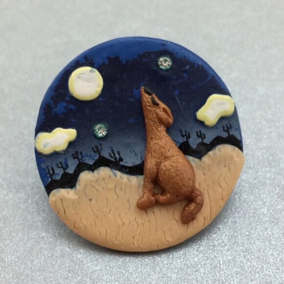 Handmade Coyote Howling at Desert Moon Polymer Clay Earrings Southwest Boho - Picture 4 of 16